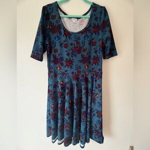 LuLaRoe Floral Dress in Teal and Burgundy